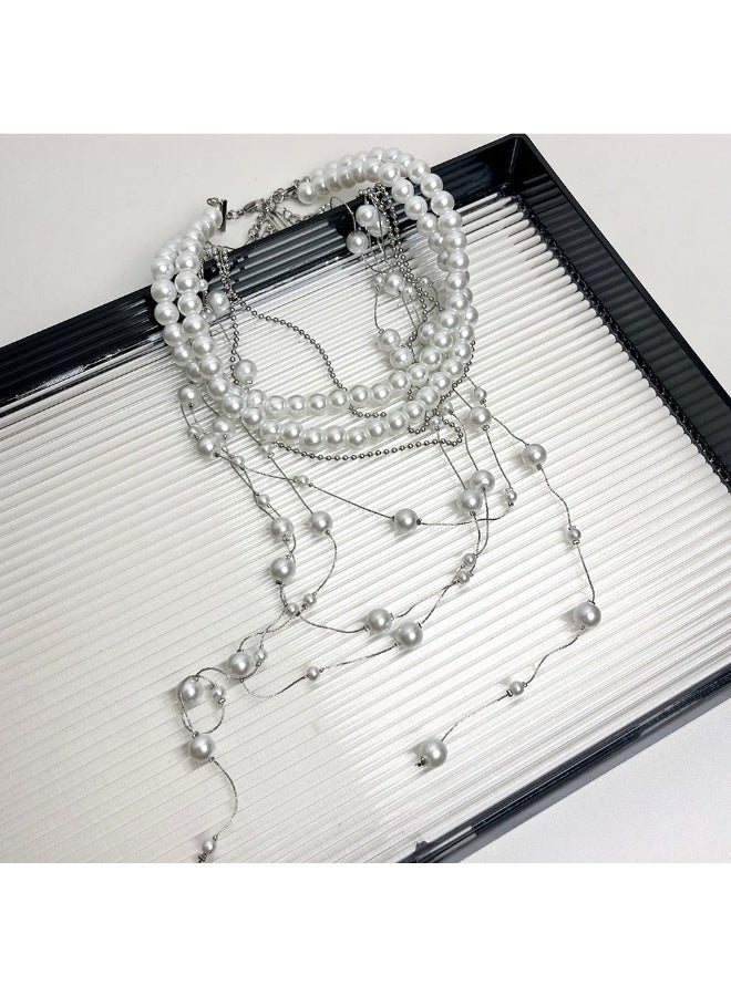 Multi-Layer Pearl Tassel Necklace Set Elegant Choker For Women Wedding Party - Image 3